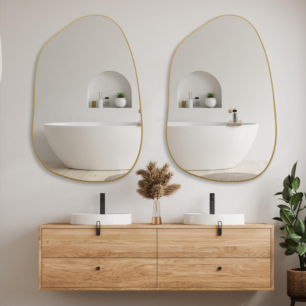 Irregular Wall Mirror Asymmetrical Mirror, 40''x26'' Gold Mirror Bedroom Living Room Entryway, Decorative Modern Wall
