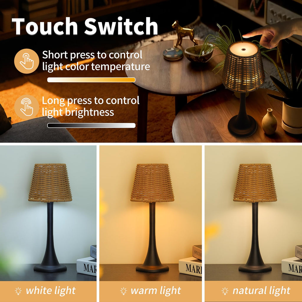 Outdoor Waterproof Cordless Rechargeable Portable Touch Battery Operated Powered Table Lamp for Restaurant Kitchen