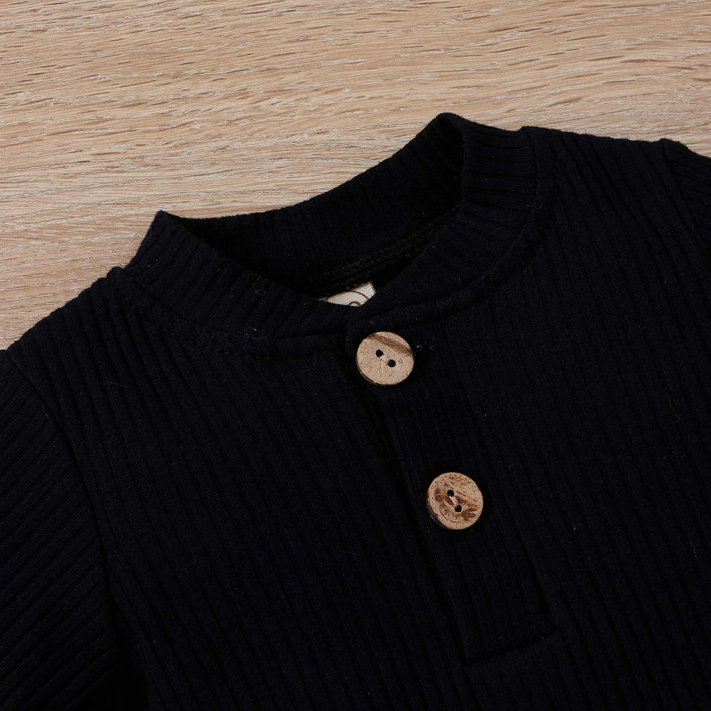 Winter Newborn Baby Boy Girl Clothes Set Ribbed Outfits Unisex Infant Solid Long Sleeve Tops Pants 2PCS