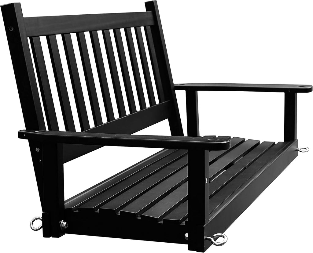 Outdoor Patio Hanging Wooden Porch Swing 4FT with Chains, 2-Person Heavy Duty Swing Bench for Garden and Backyard