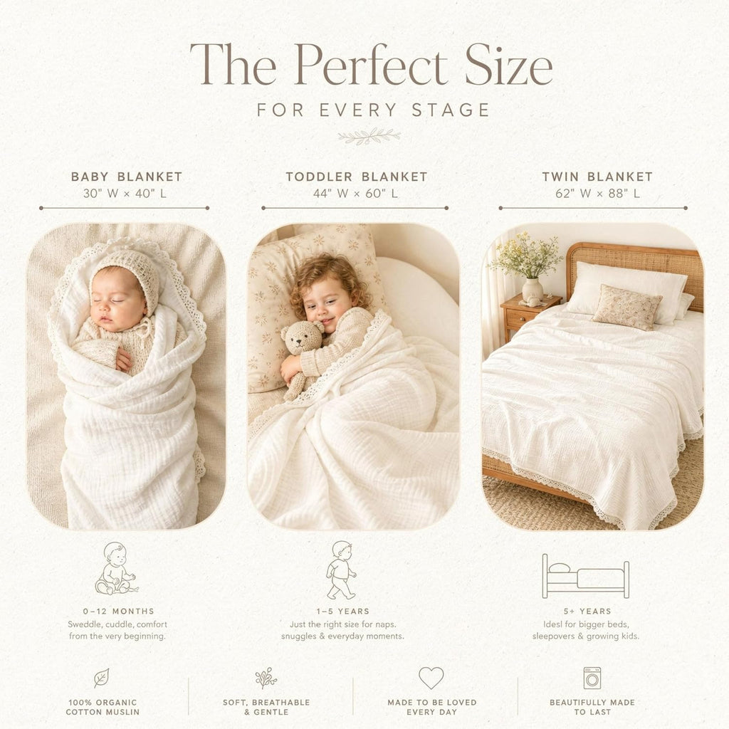 Muslin Baby Blanket - GOTS Certified 100% Cotton, Swaddle, Receiving & Nursing Cover, Soft Breathable Baby Blanket