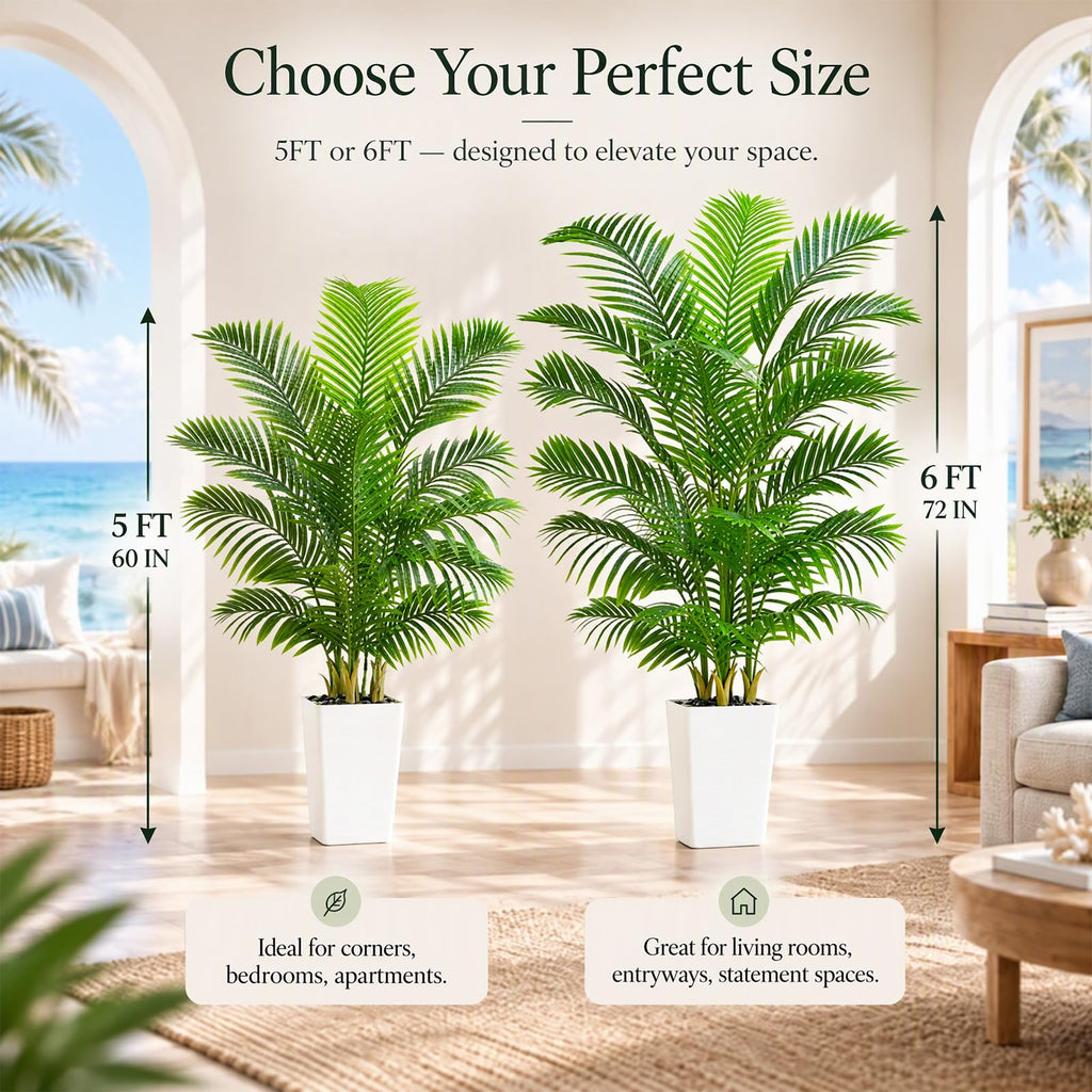 Artificial Palm Tree:6FT Tall Fake Areca Palm Plant (White Planter)