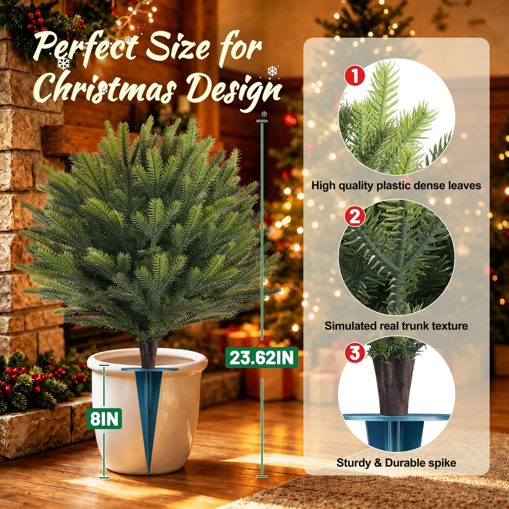 2 Pack Artificial Cedar Topiary Ball Trees with Ground Spike, 28"