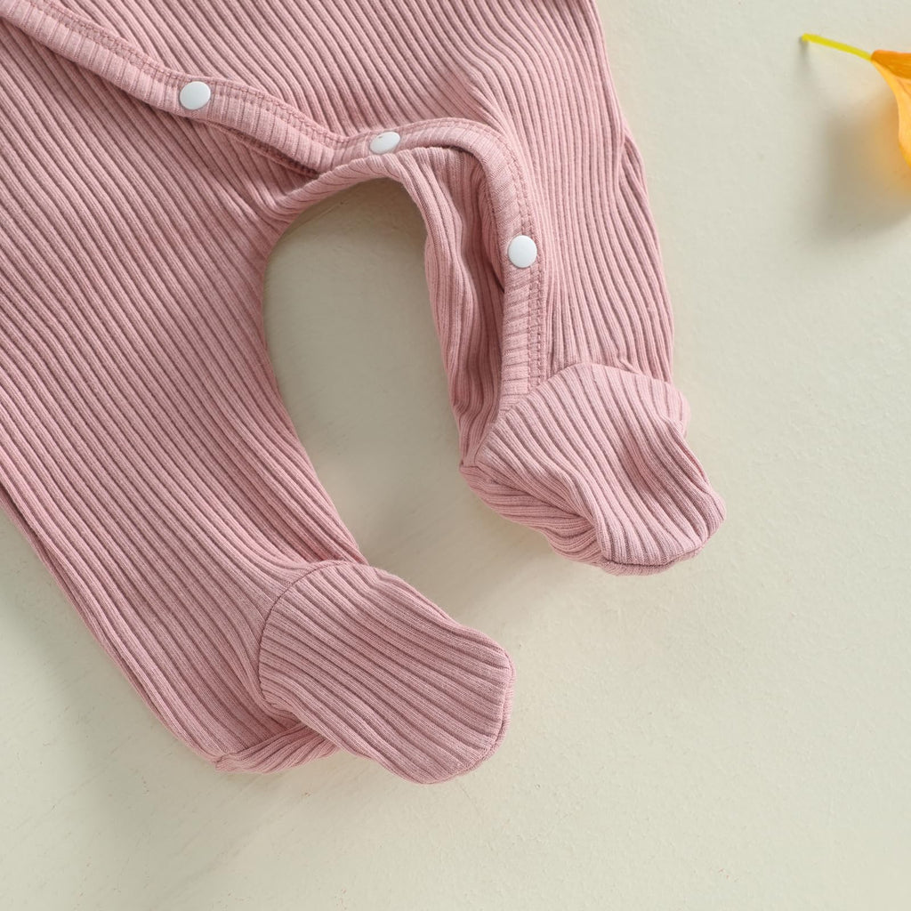 Newborn Girl coming home Outfit Baby Ribbed Knit Romper Side Tie Footed (Pink, Newborn)