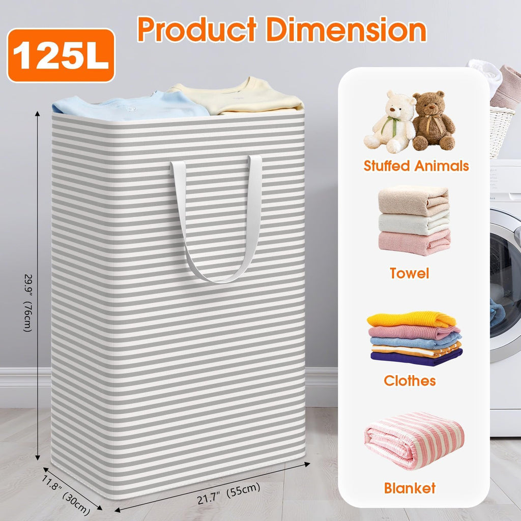3-Pack Laundry Basket, Collapsible Laundry Hampers, 125L, Gray