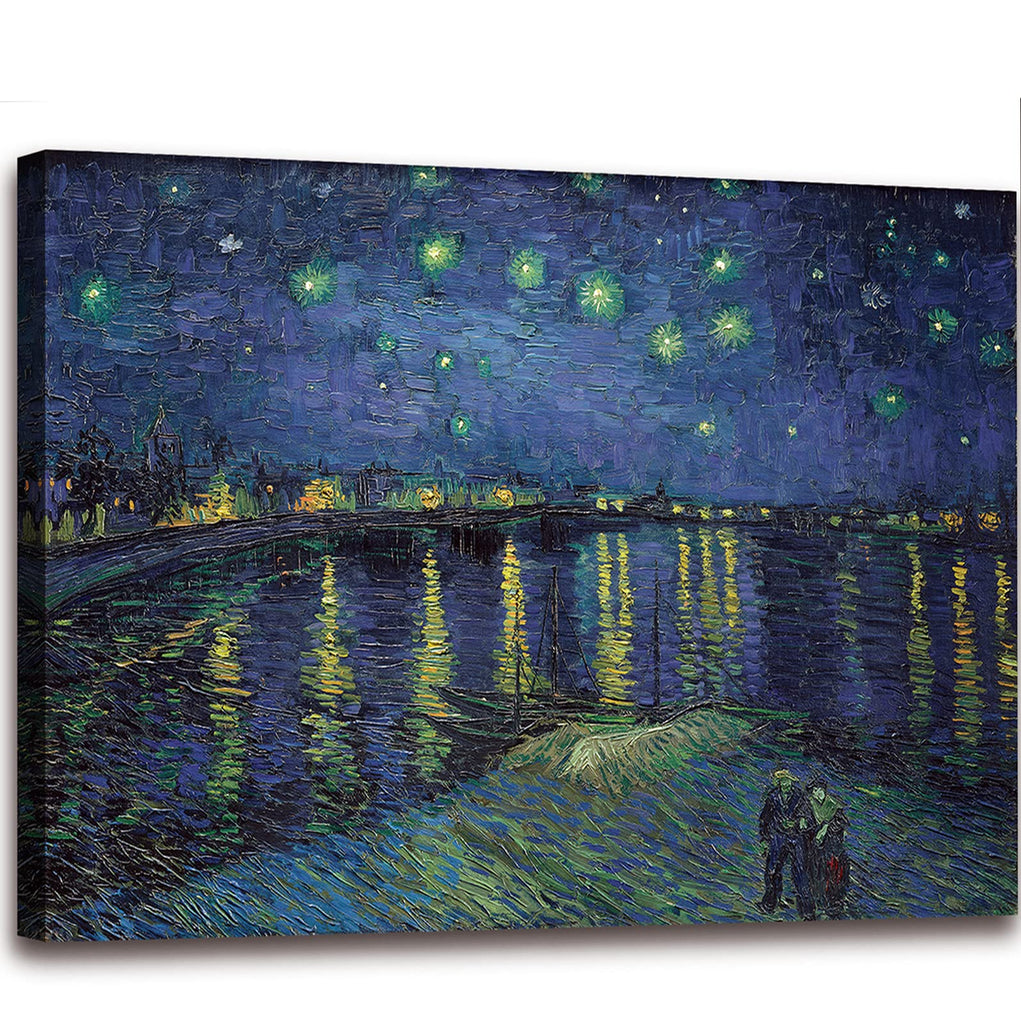 Vincent Van Gogh Canvas Wall Art - Starry Night Over The Rhone Painting, Classic Artwork Picture Print Decor. 24"x36"