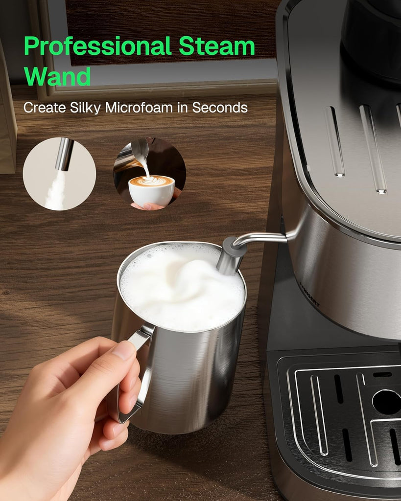 Espresso Machine, 3.5Bar Cappuccino & Latte Maker, 2-4 Cup Stainless Steel Coffee Machine with Milk Frother, 800W