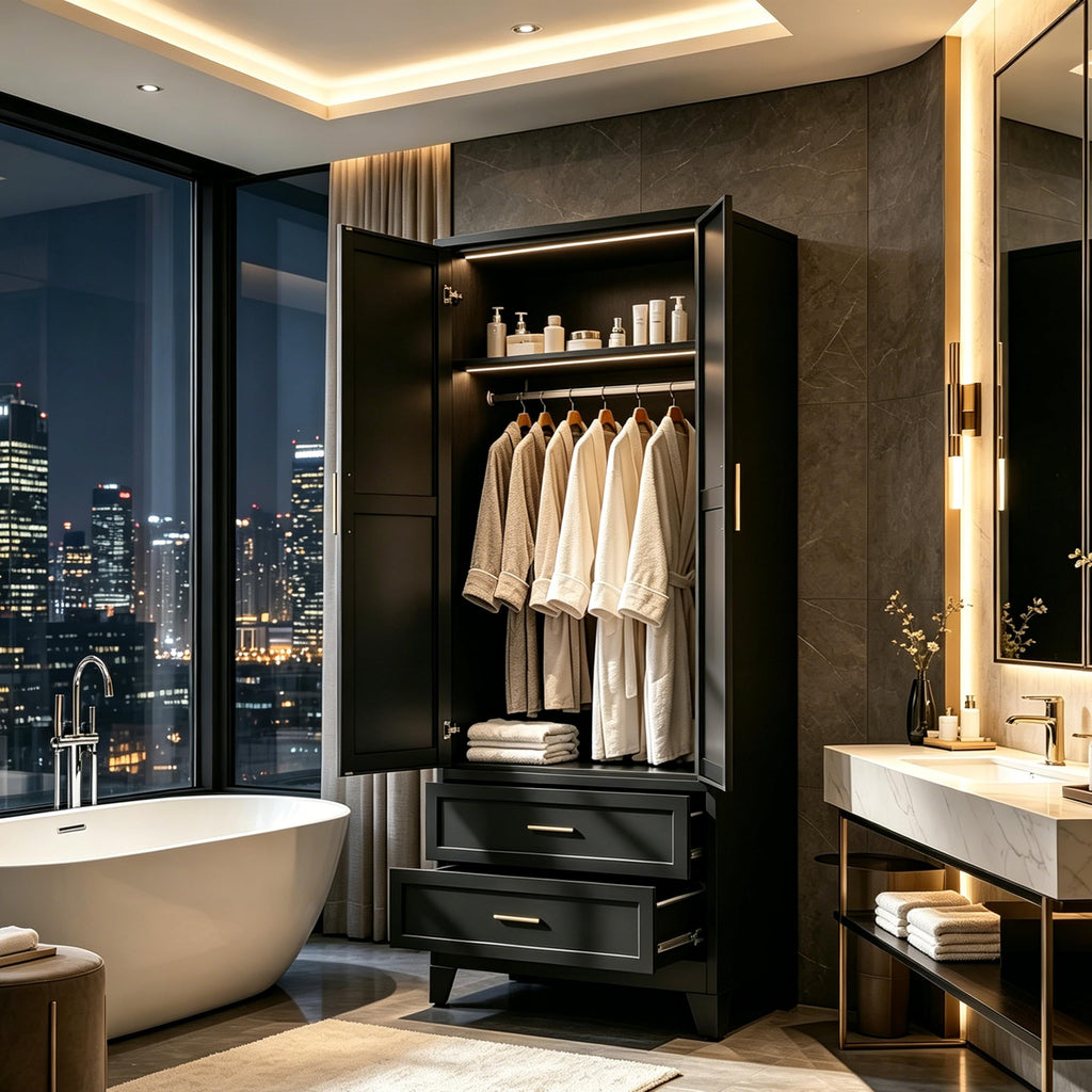 71" H Black Armoire Wardrobe Closet with Drawers, Metal Wardrobe Closet with Doors and Shelves, Tall Wardrobe Closet
