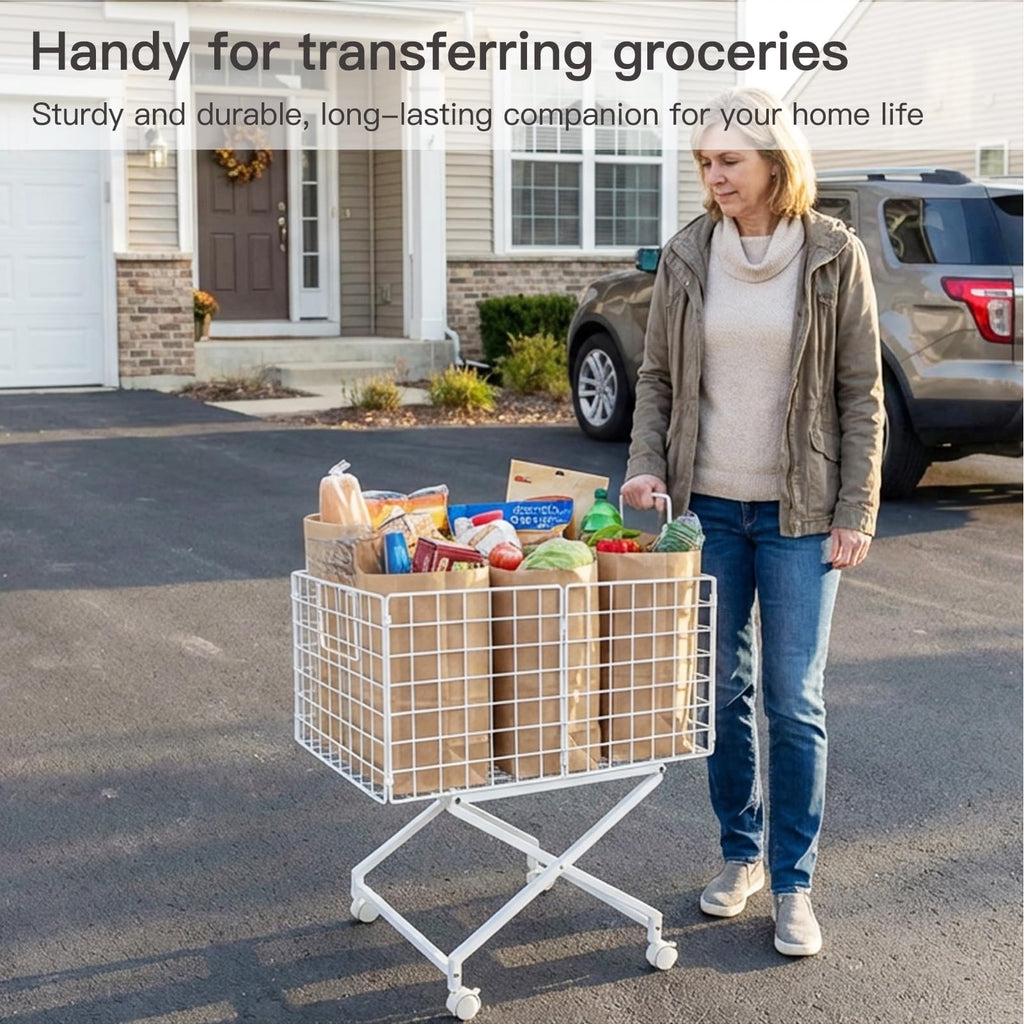 Rolling Laundry Basket with Wheels, 27" Elevated 80L Cart White