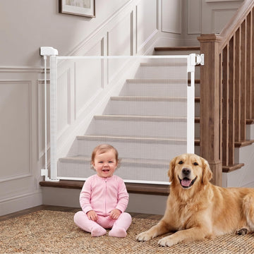 Retractable Baby Gate 71 Inch Wide for Indoor & Outdoor, Mesh Safety Gate