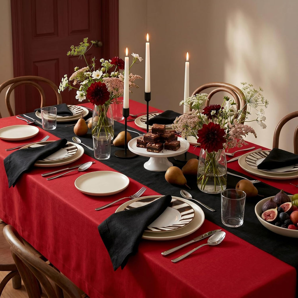 100% Pure Linen Dining Table Runner Black, Fete 14 x 108 in | Table Runners for dining, hallway and console table