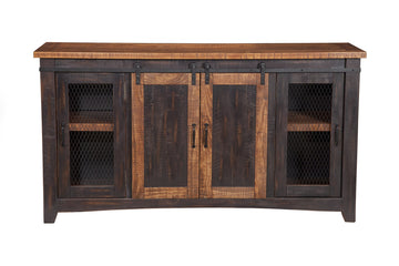 Rustic 65" Wood Entertainment Center, Black and Honey