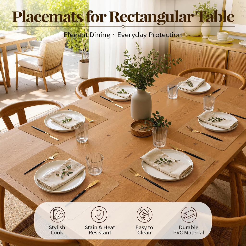 Vinyl Heat Resistant Placemats Set of 8, Camel