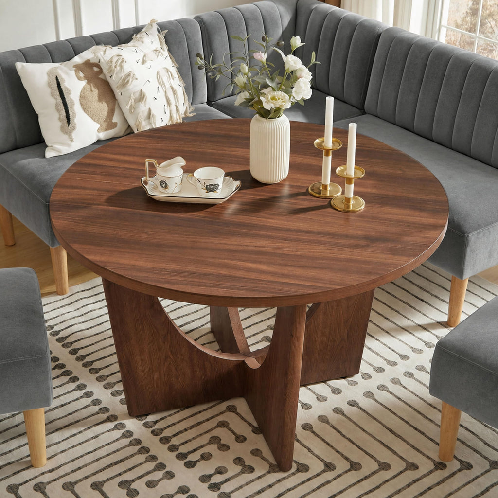 Breakfast Nook Table Set, Farmhouse 5-Piece Round Dining Table Set with Bench Seating, 47" Kitchen Nook for 4-6