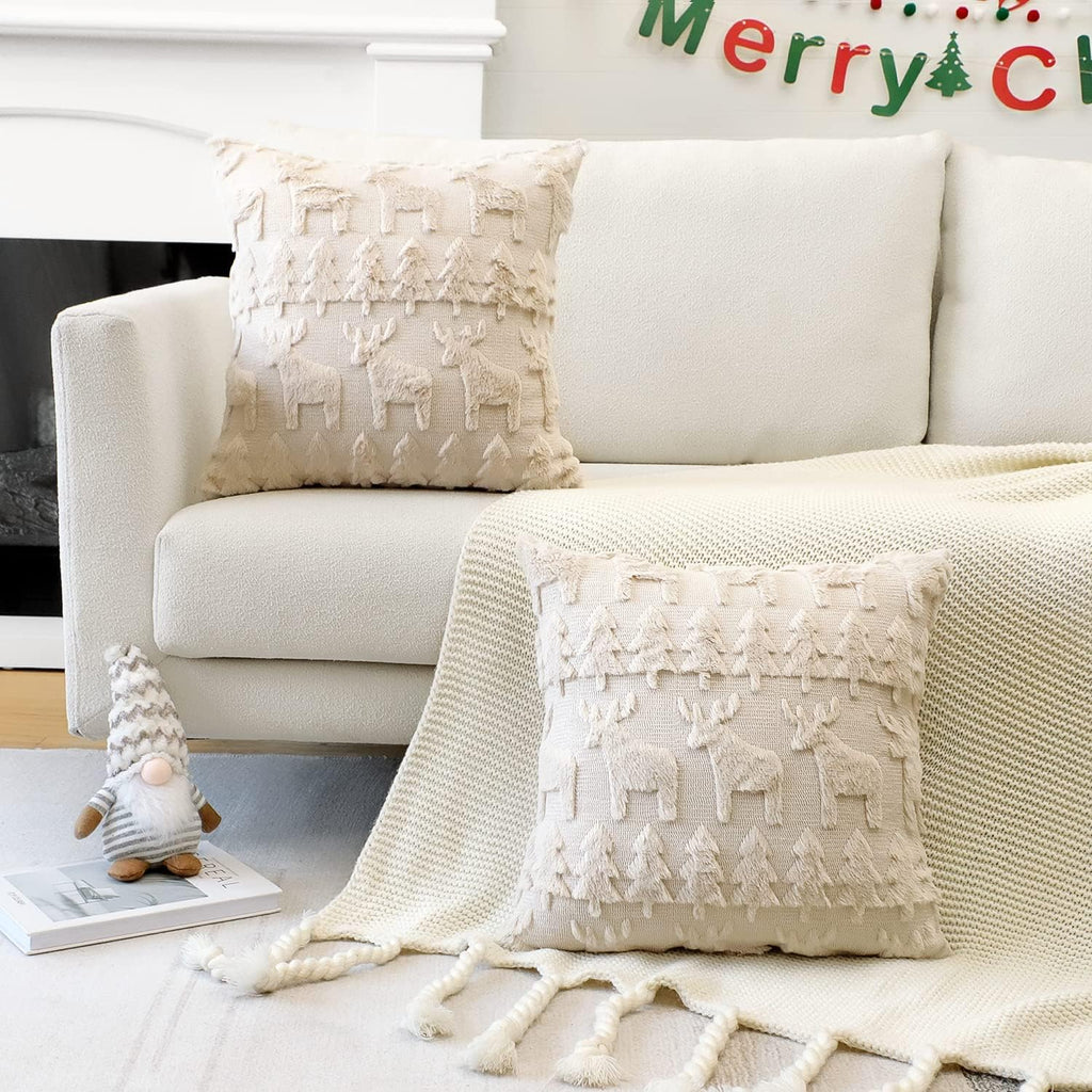 Xmas Soft Plush Short Wool Velvet Decorative Throw Pillow Covers Square Luxury Style Cushion Case Pillow - Set of 2