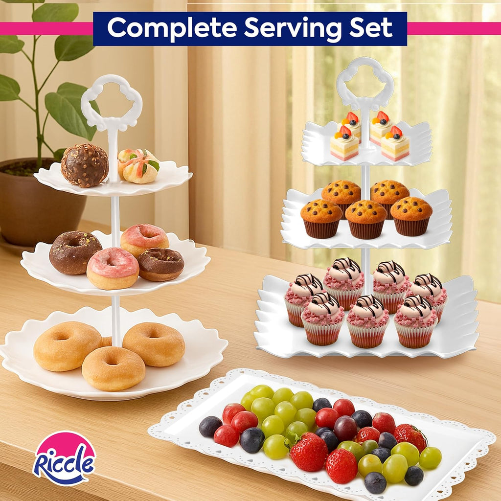 Dessert Table Display Set, 3 Tiered Cupcake Stand & Cake Stands - Set of 12