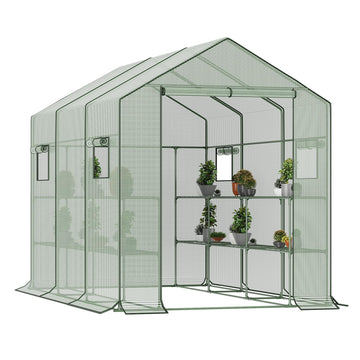 9.75 Ft Walk-in Greenhouse, 18 Shelves, Waterproof Cover
