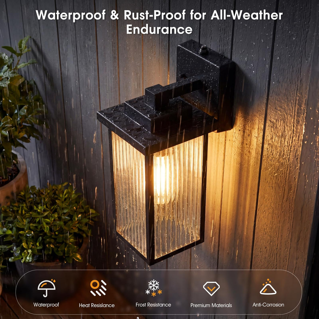 18" Dusk to Dawn Outdoor Wall Light, Matte Black All-Metal Frame