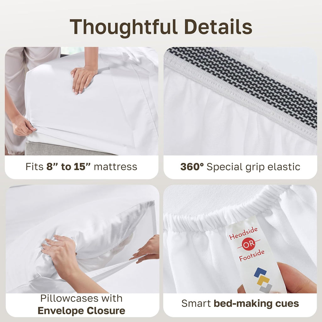 Queen Sheet Set - Soft 100% Organic Cotton Sheets with Deep Pockets, Crisp Percale, Breathable and Durable Bedding