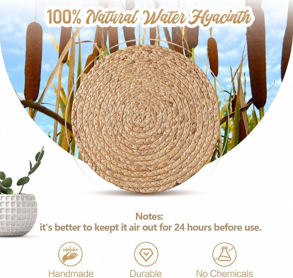 12 inch Round Woven Placemats, Boho Rattan Place Mats, Natural Water Hyacinth Table Placemats, Farmhouse - Set of 6
