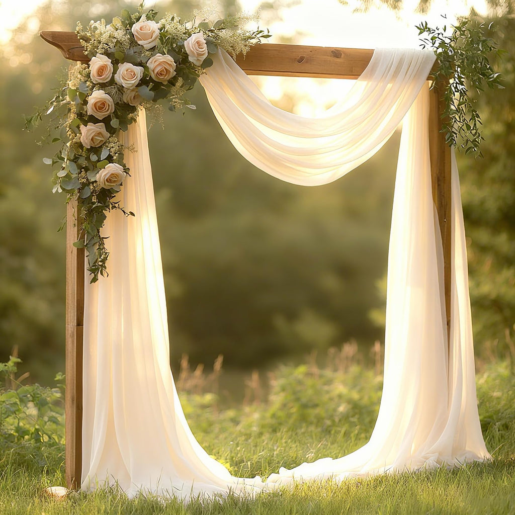 Wedding Arch Draping Fabric, 31.5" x 20FT Wrinkle-Free Sheer Chiffon Drapery for Ceremony Backdrop, Arbor, Pergola