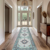 Area Rugs Washable Non-Slip, Floral Vintage Distress Print Pattern Medallion Carpet for Living Room Bedroom