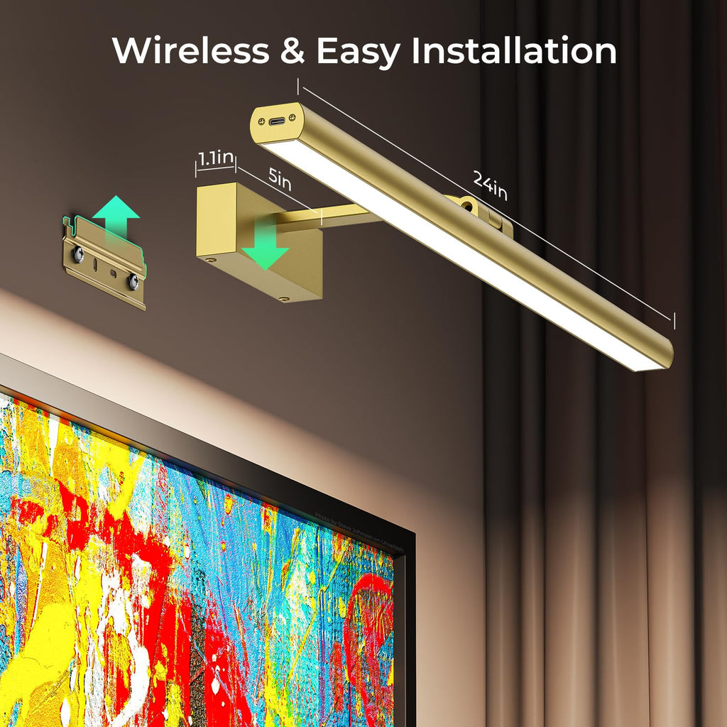 Wireless Picture Lights for Wall, Battery Operated Wall Light for Painting Rechargeable CCT Rotatable Art Gallery