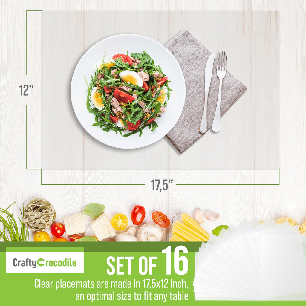 Clear Plastic Placemats Set of 16, 17.5x12 Transparent Vinyl Table Mats
