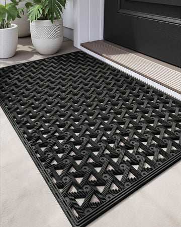 Front Door Mat Outside Entrance Rubber Floor Doormat, 19x30 Black | Welcome Heavy Duty Non Slip, Dirt Trapper