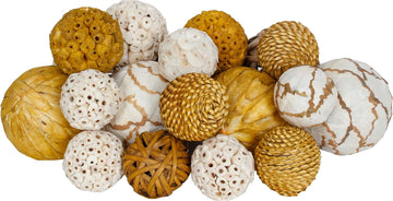Dried Exotics Balls, Orbs, Spheres, Bowl Filler, Vase Filler Assorted Ochre Yellow/Natural - Set of 18