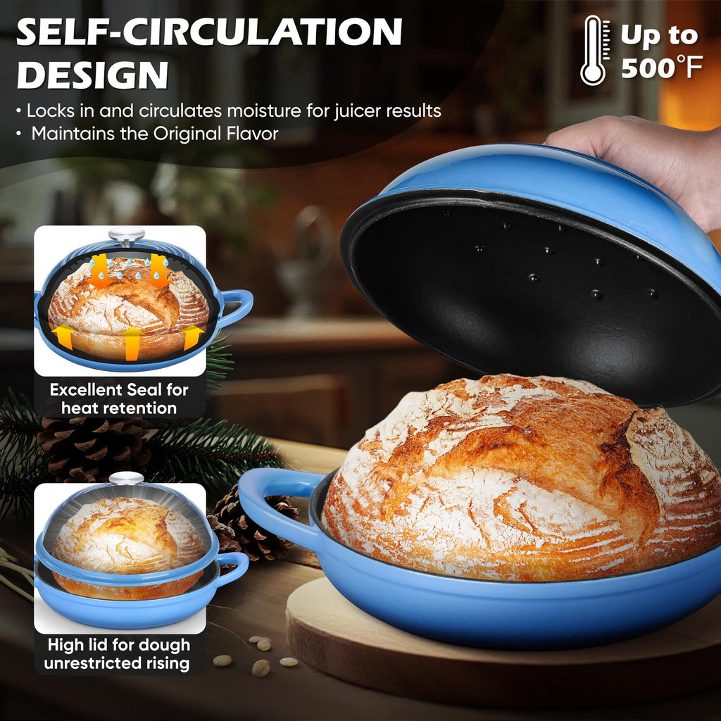Dutch Oven for Bread Baking, Enameled Cast Iron Pot with Lid, Blue