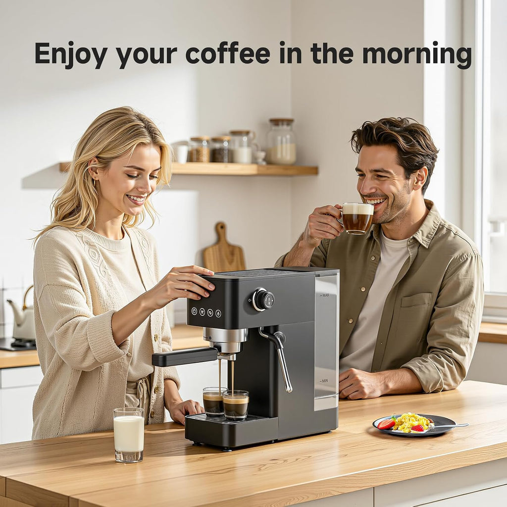 Compact Espresso Machine, 20 Bar, Milk Frother, Latte & Cappuccino | Compact Design, 30s Heat-Up, PID Temp Control