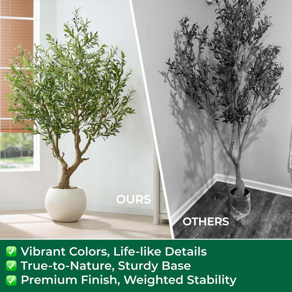 7.5FT Premium Artificial Olive Tree with White Sphere Planter