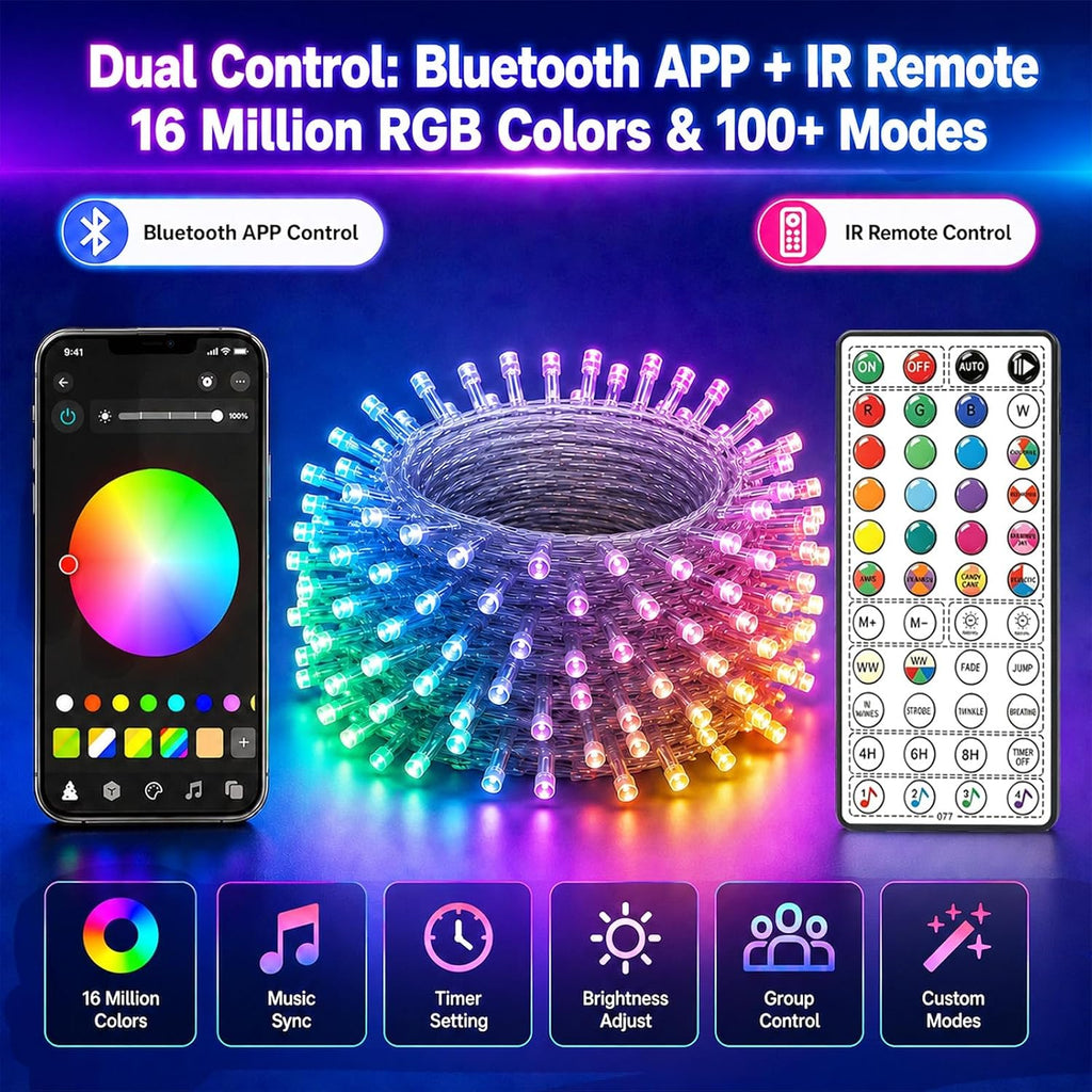 Smart Color Changing Christmas Lights App & Remote Control, 66Ft 200 LED