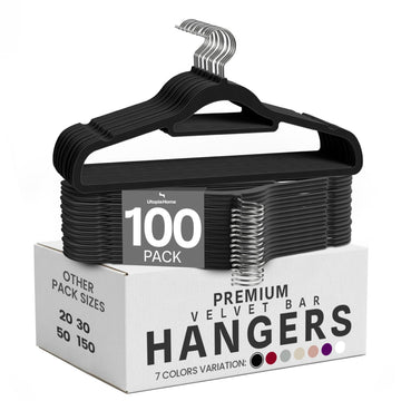 Velvet Hangers 100 Pack - Premium Hangers with Tie Bar - Black