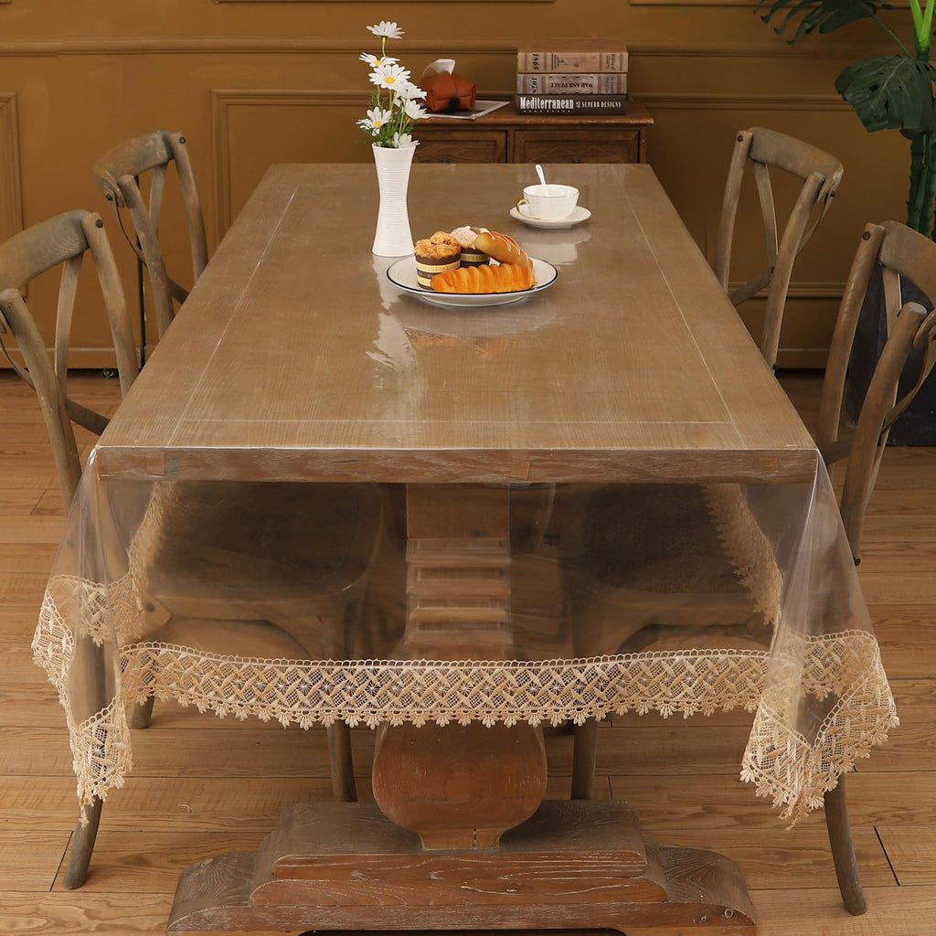 Clear Vinyl Tablecloth Protector Waterproof/Oil-Proof Plastic Square Transparent Sheet Table Cover (54X120 Inch)