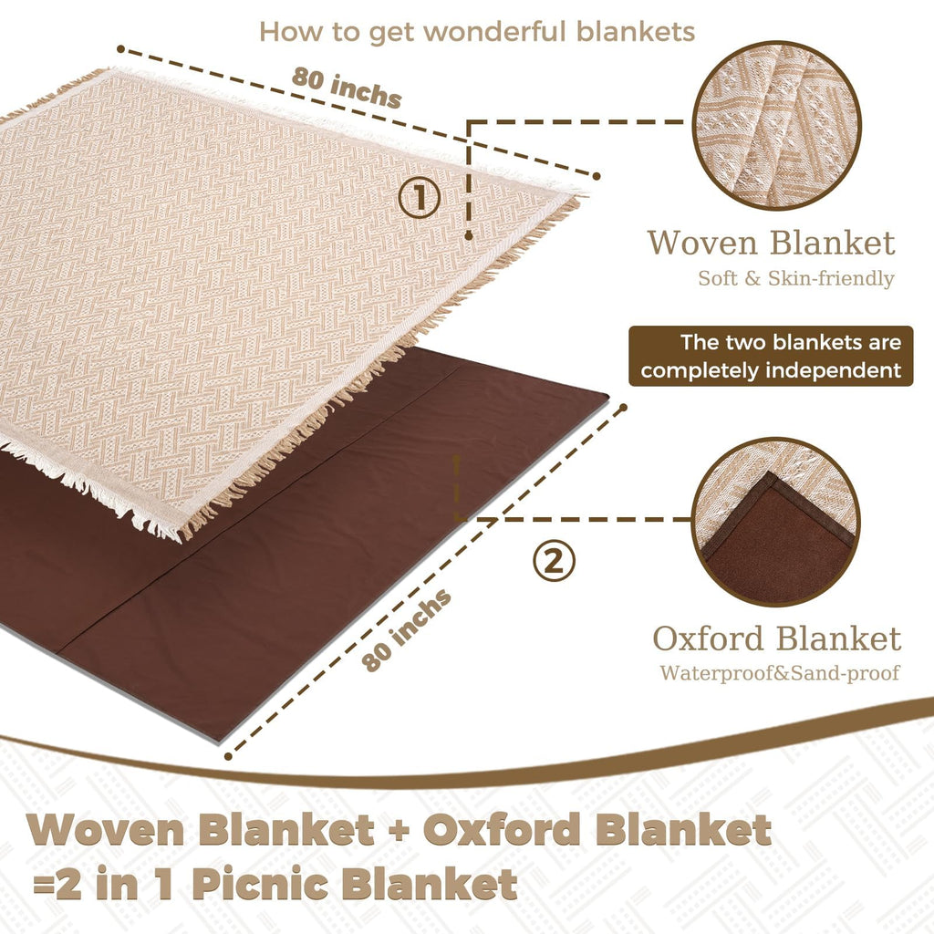 2 in 1 Extra Large 80"* 80" Rug Picnic Blankets Waterproof Outdoor Beach Blanket Foldable Camping Mat Supplies Europe