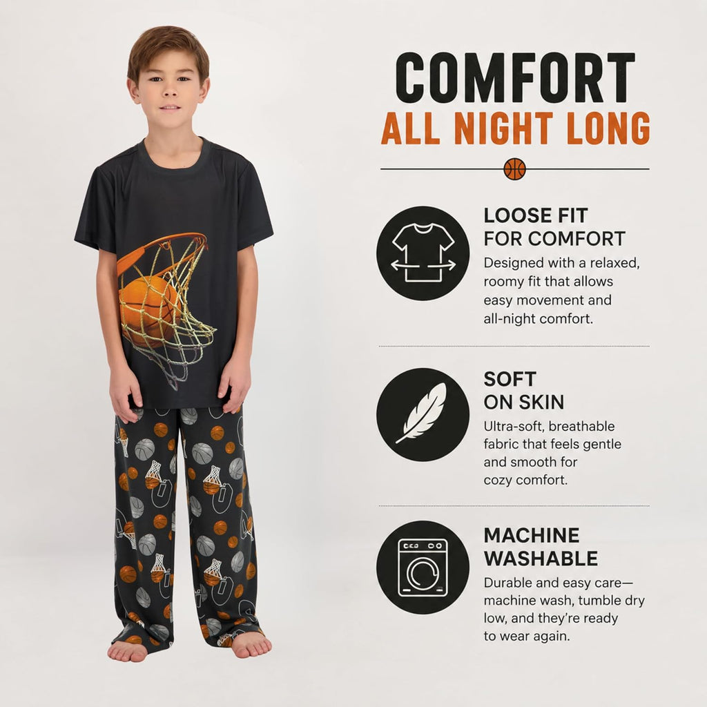 Boys Pajamas Set | Piece Pant, Shirt, Shorts Sleepwear Pjs for Kids | Loose Fit, Soft, Breathable Blue Plaid
