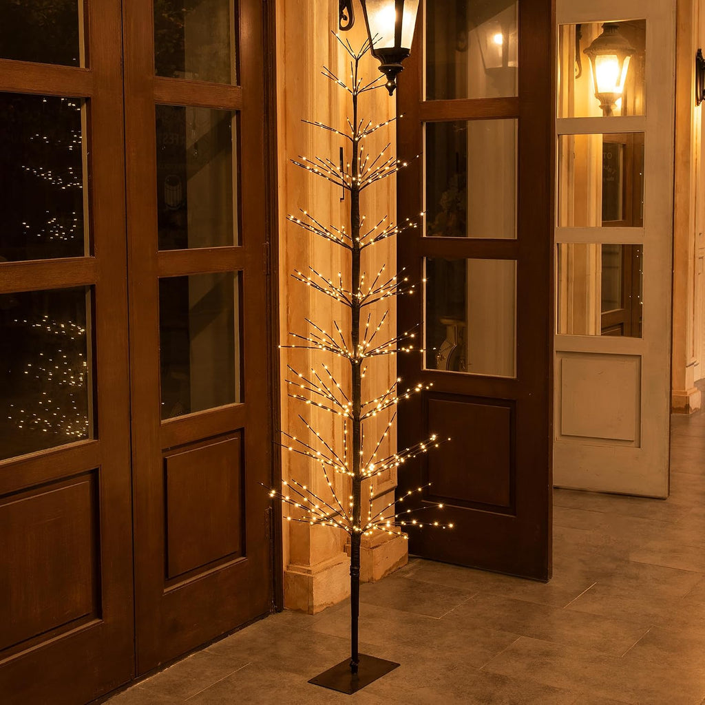6FT 325L Lighted Starlit Tree, Warm White, Festival, Party, and Christmas Decoration, Indoor and Outdoor Use, Brown