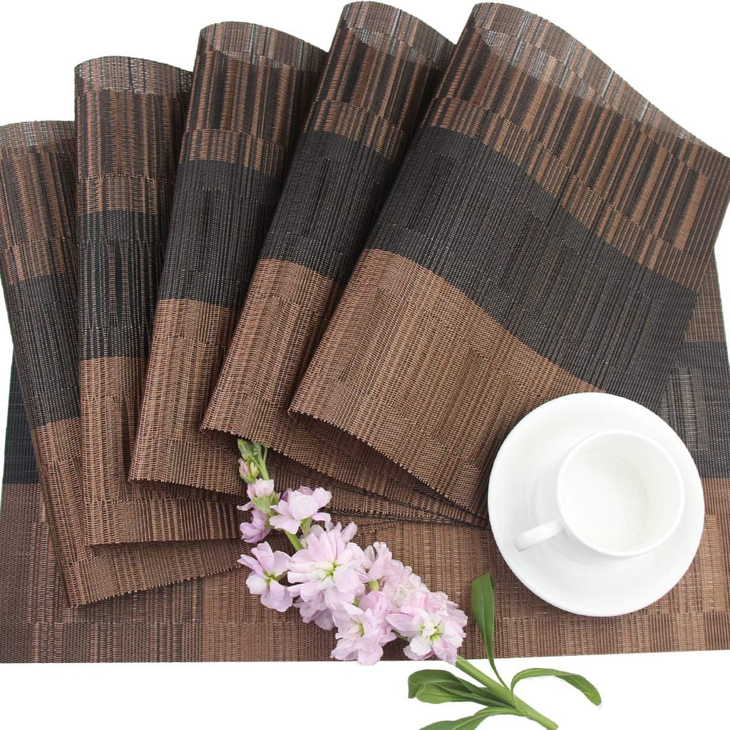Placemats,Washable Vinyl Woven Table Mats,Elegant Durable Placemats for Dining Table (Bamboo-Brown) - Set of 6