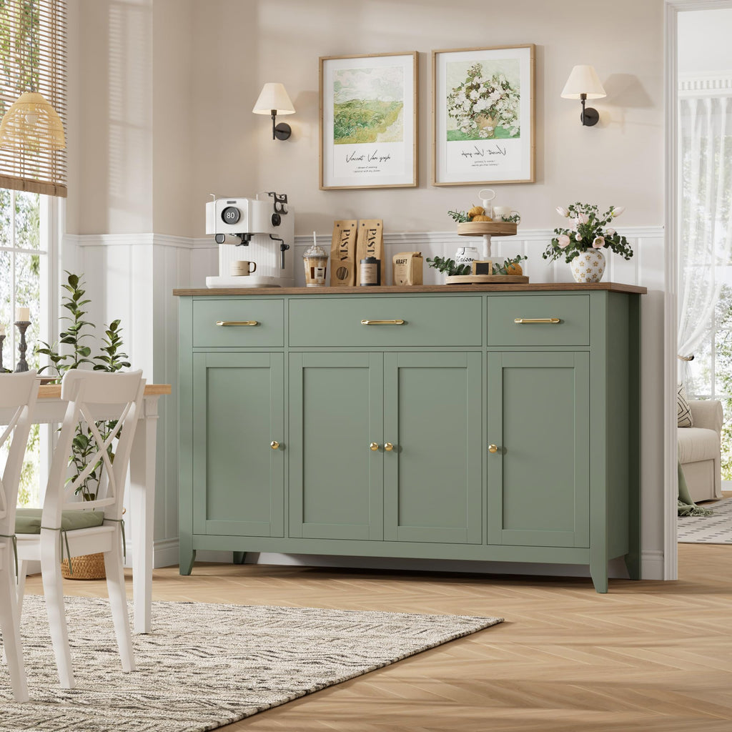 55" W Buffet Cabinet with Storage, Kitchen Storage Cabinet, Green