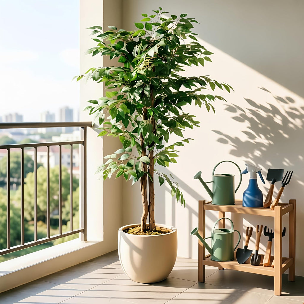 Artificial Ficus Tree with Sturdy Nursery Pot, 5FT Faux Silk Plant Outdoor Home Garden Decor, 1 Pack