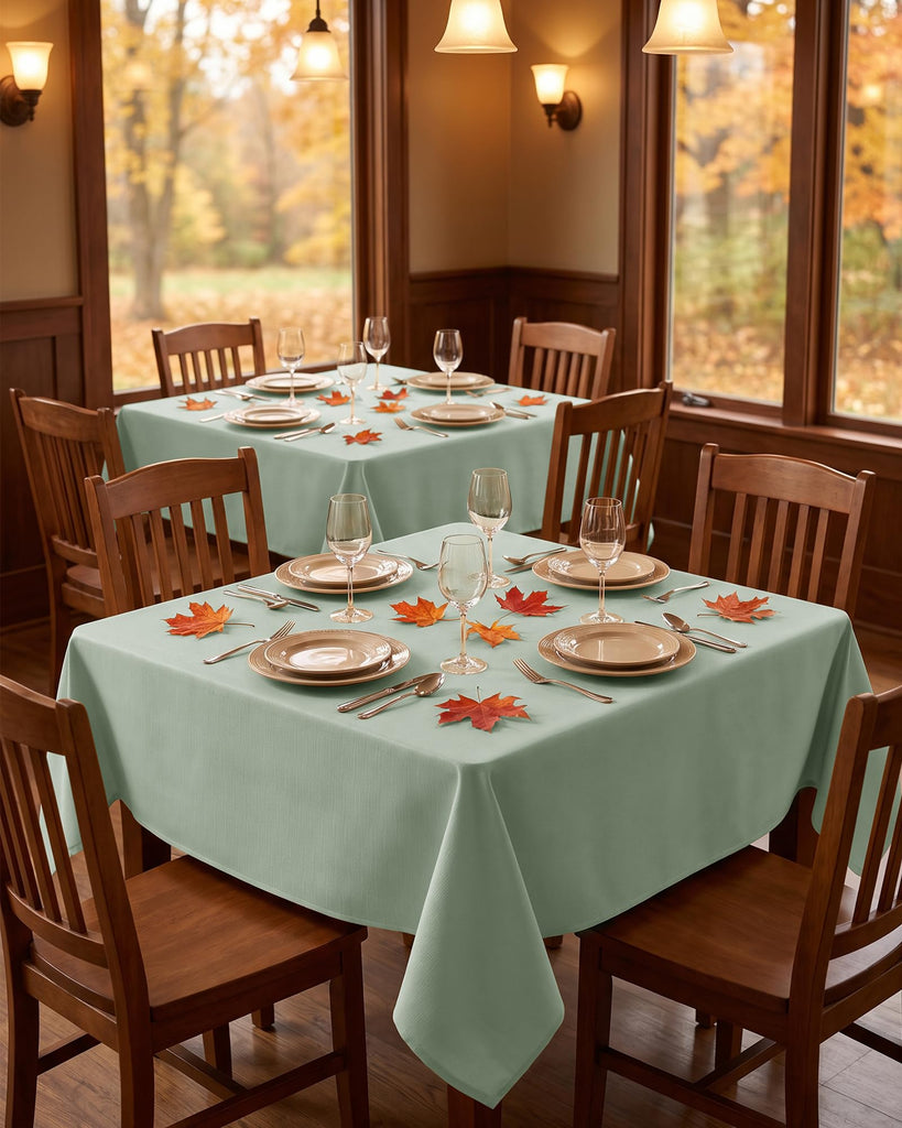 Sage Green Square Tablecloth Waterproof, Slub Textured, 2-Pack