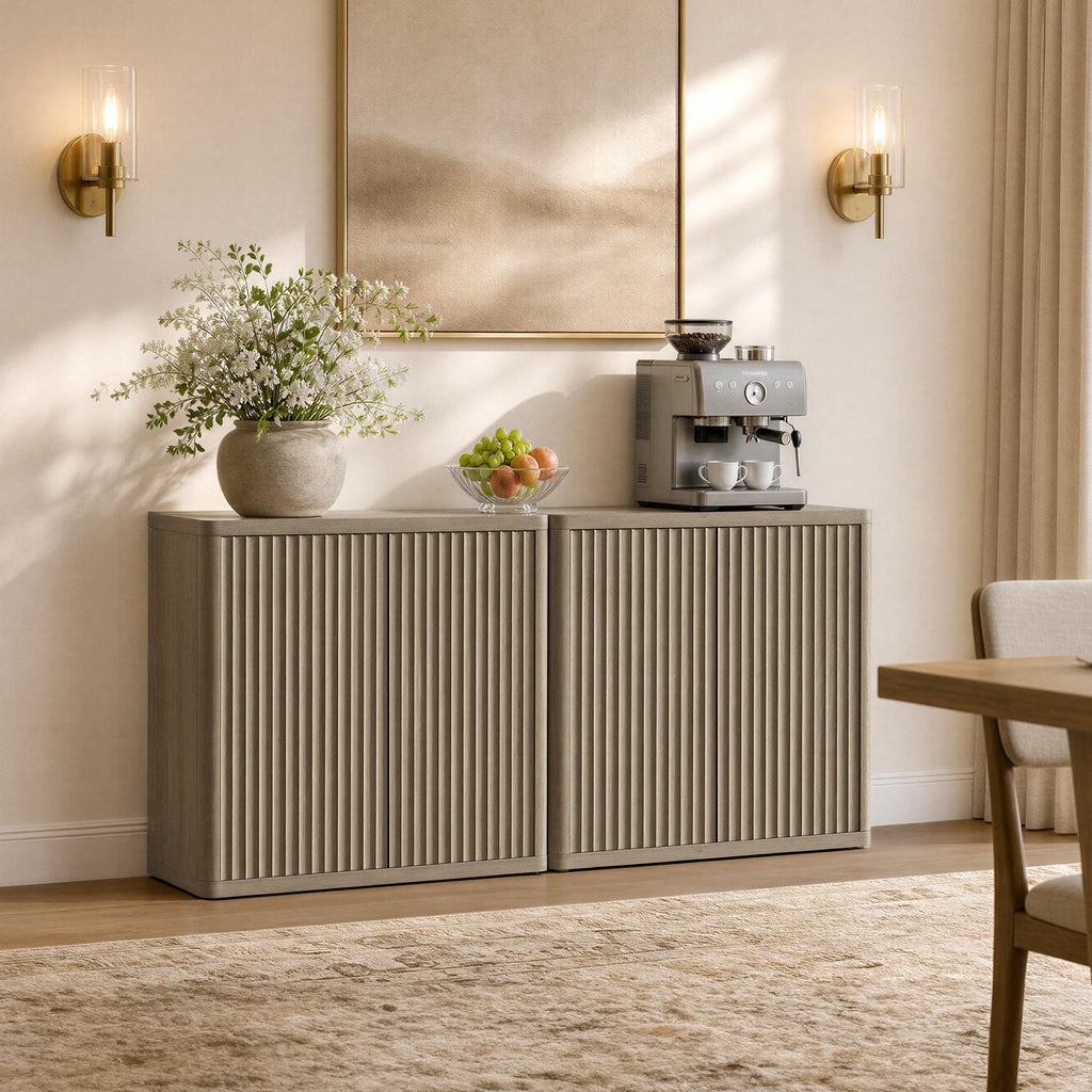 Buffet Cabinet with Storage 138.4" Sideboard Accent Modern Credenza with Doors & Shelves Fluted Tall Media Console