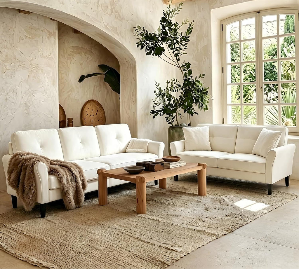 Sofa Set , Comfy Velvet 2 Piece Couch Sets , Tool-Free Setup 3 Seat Couch and Loveseat Sets, Modern Sofa and Loveseat