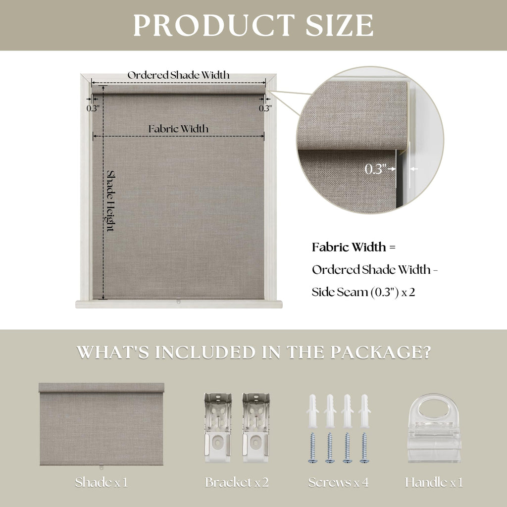 Blackout Roller Blinds for Indoor Windows Free-Stop Thermal Insulated 100% Blackout Linen Roller Shades Blinds Living
