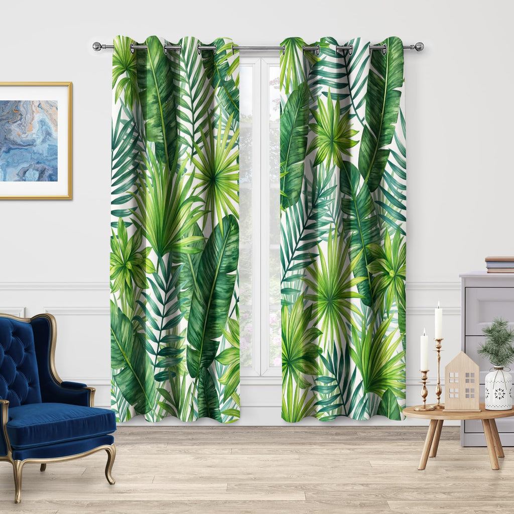 Banana Leaf Blackout Curtains, 2 Panels Set 52"x84"
