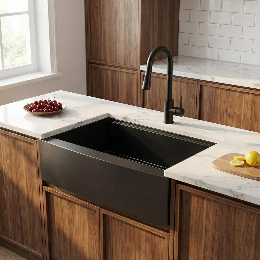 33 Inch Black Farmhouse Sink, 33x20x9 Undermount Gunmetal Black Apron Front Farm Ktichen Sink Stainless Steel Single