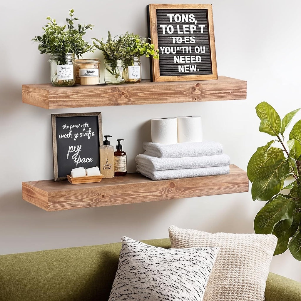 Floating Shelves, 36 x 7 Inch Fireplace Mantel, Set of 2, Wood | Rustic Finish, Mounting Hardware Included, Easy Wall