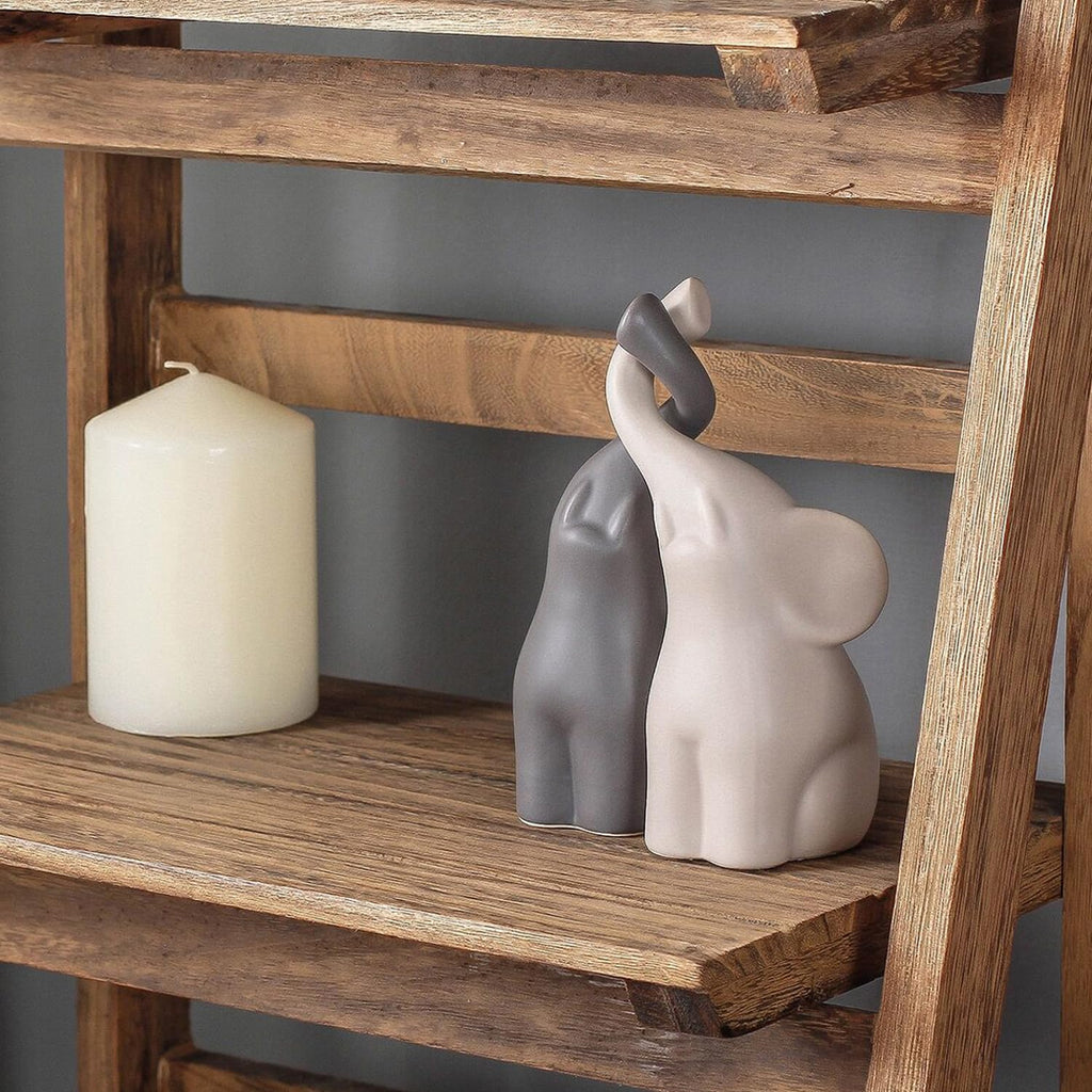 Set of 2 Loving Elephant Statue Figurine, 6" Elephant Ring Holder
